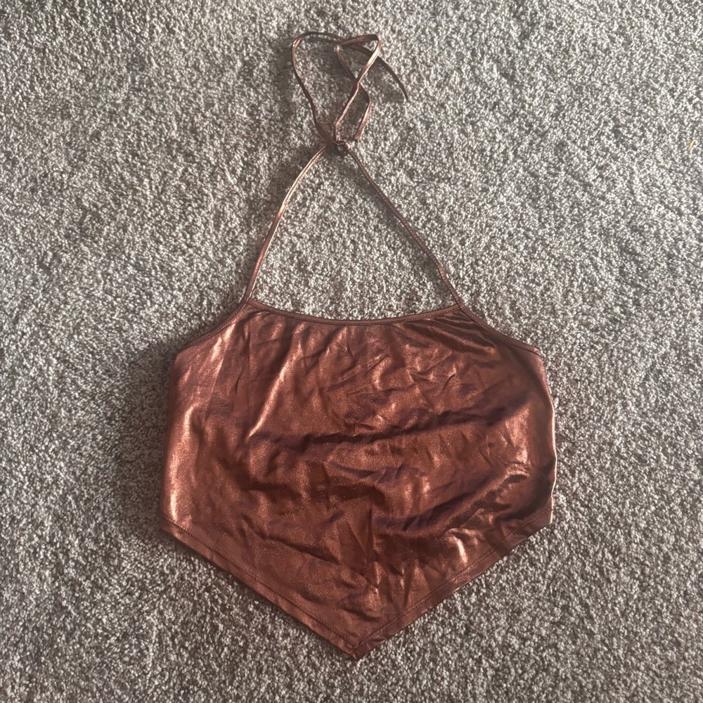 SHEIN Shimmering Bronze Halter Top